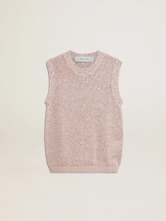 Mesh knit top with sequins and contrasting details