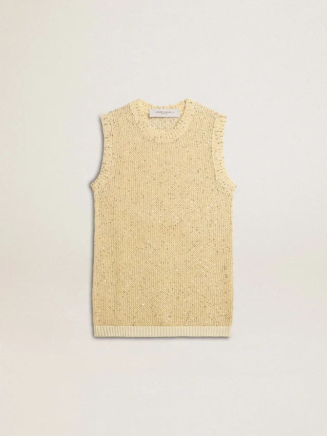 Mesh knit top with sequins and contrasting details