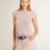 Mesh knit top with sequins and contrasting details