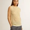 Mesh knit top with sequins and contrasting details