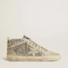 Mid Star in silver glitter with ice-gray suede star and flash
