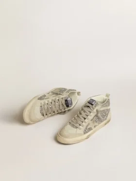 Mid Star in silver glitter with ice-gray suede star and flash