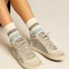 Mid Star in silver glitter with ice-gray suede star and flash