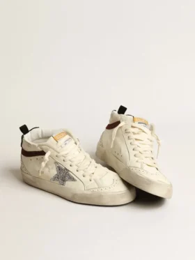 Mid Star LTD in white nappa leather with silver glitter star
