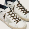 Military-green hiking laces with orange details