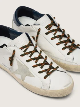 Military-green hiking laces with orange details