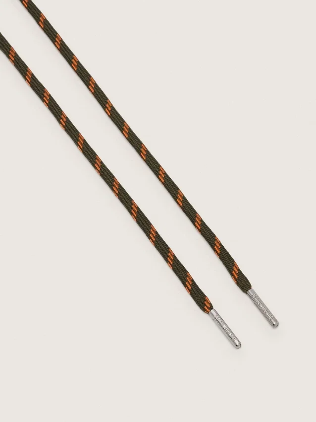 Military-green hiking laces with orange details