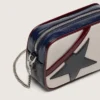 Mini Star Bag in butter-white leather with black star and burgundy and dark blue details