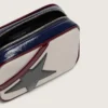 Mini Star Bag in butter-white leather with black star and burgundy and dark blue details