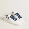 Navy blue cotton laces with contrasting gold logo