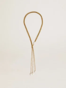 Necklace with antique gold-colored chains with pearls