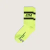 Neon yellow sports socks with black stripes
