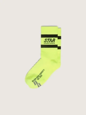 Neon yellow sports socks with black stripes