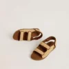 Noa Junior sandals in beige raffia and brown leather