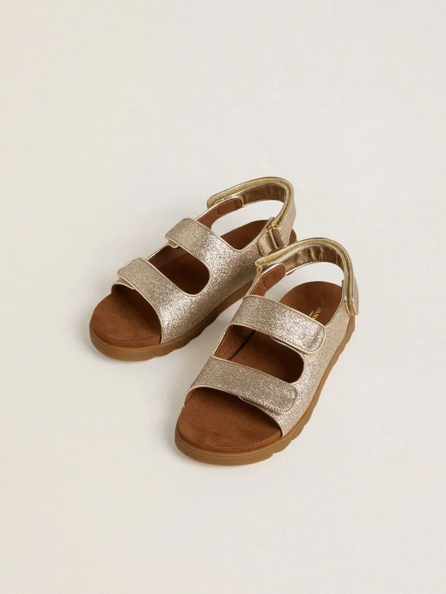 Noa Young sandals in micro-glitter and platinum leather