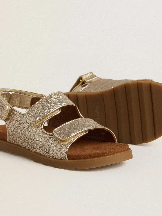 Noa Young sandals in micro-glitter and platinum leather