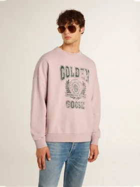 Old rose unisex round neck sweatshirt with green logo print