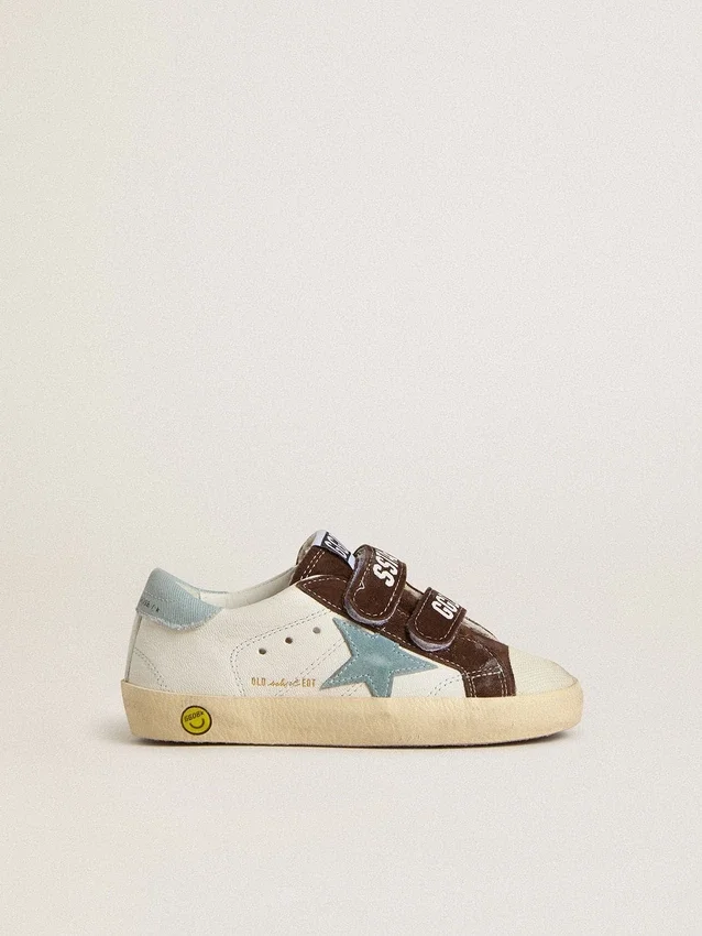 Old School Young in nappa with light blue suede star and brown suede inserts