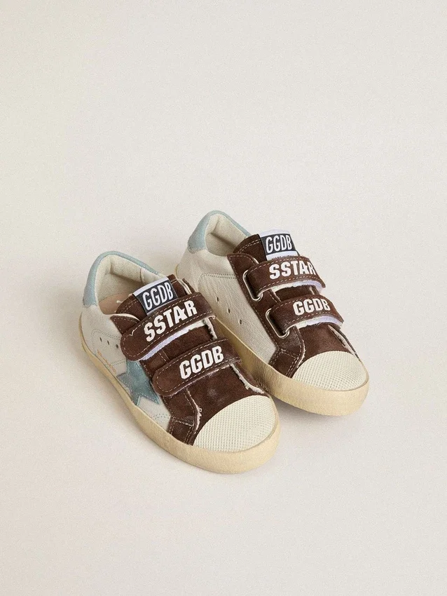 Old School Young in nappa with light blue suede star and brown suede inserts