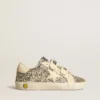 Old School Young in platinum glitter with leather star and heel tab