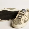 Old School Young in platinum glitter with leather star and heel tab