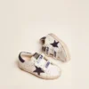 Old School Young in white leather with blue suede star and heel tab