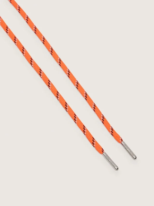 Orange hiking laces with gray and black details