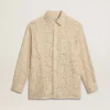 Oversized shirt in cream-colored see-through lace