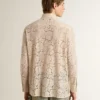 Oversized shirt in cream-colored see-through lace