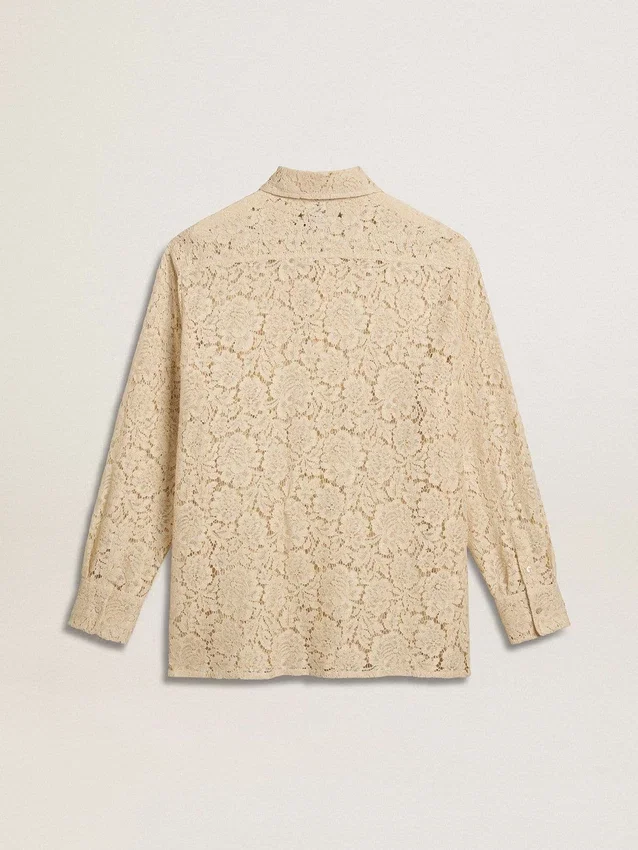 Oversized shirt in cream-colored see-through lace