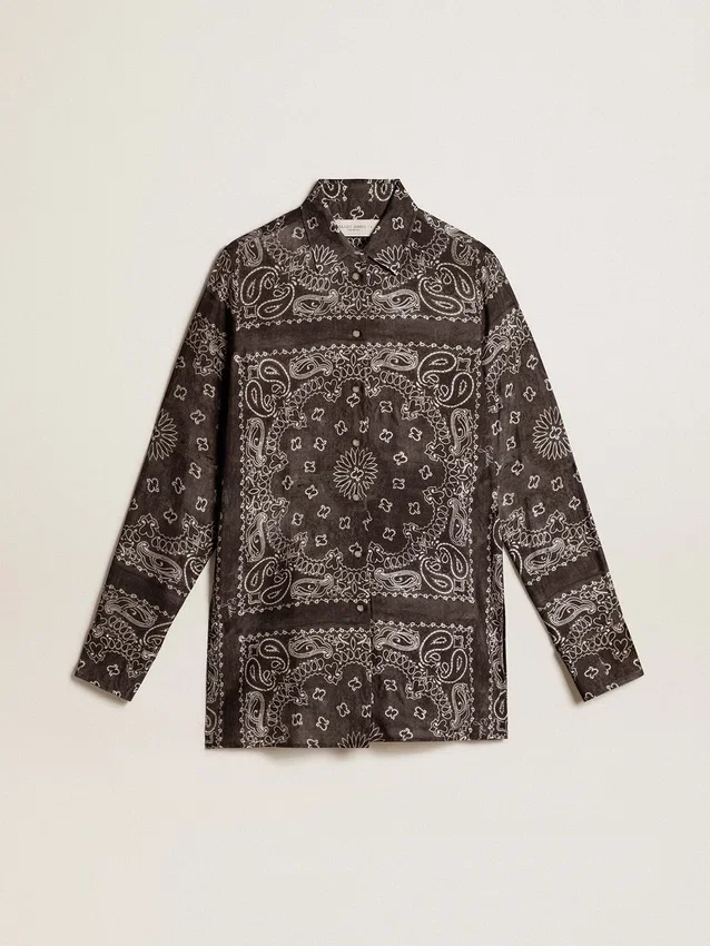 Pajama shirt in anthracite gray with paisley print