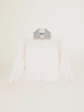 Papyrus white Denise Star Collection zipped sweatshirt with crystal collar