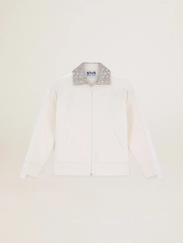 Papyrus white Denise Star Collection zipped sweatshirt with crystal collar
