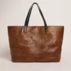 Pasadena Bag in hammered leather with leopard print and contrasting black handles