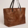 Pasadena Bag in hammered leather with leopard print and contrasting black handles