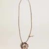 Pendant flower charm in tan and champagne leather