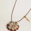 Pendant flower charm in tan and champagne leather