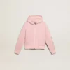 Pink sweatshirt with hood and silver glitter stars
