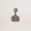 Purse-shaped charm in silver-colored brass with crystals
