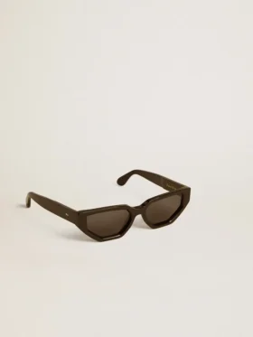Rectangular style sunglasses with black frame and lenses