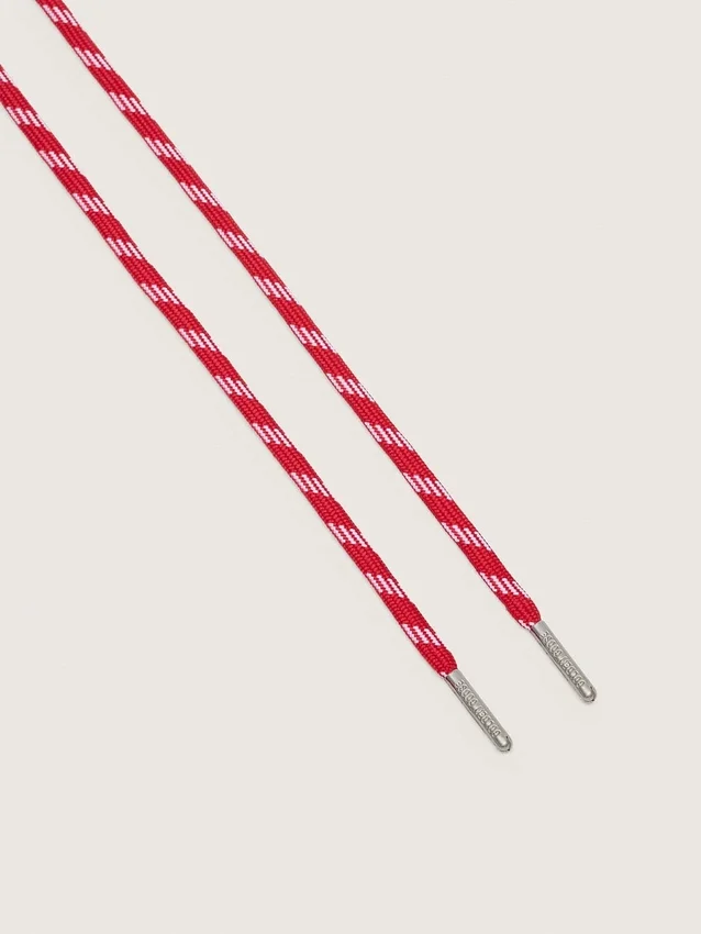 Red hiking laces with white details