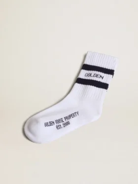 Ribbed socks with navy-blue stripes and logo