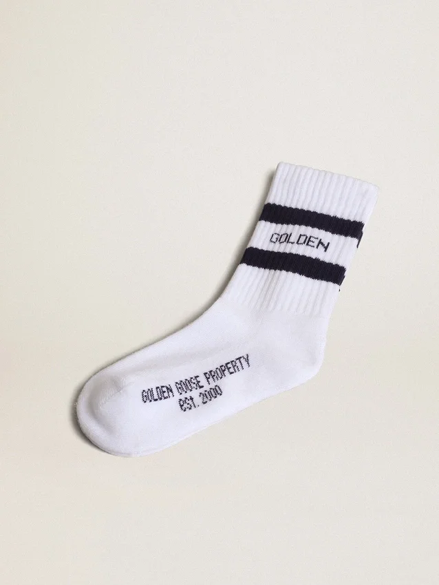 Ribbed socks with navy-blue stripes and logo