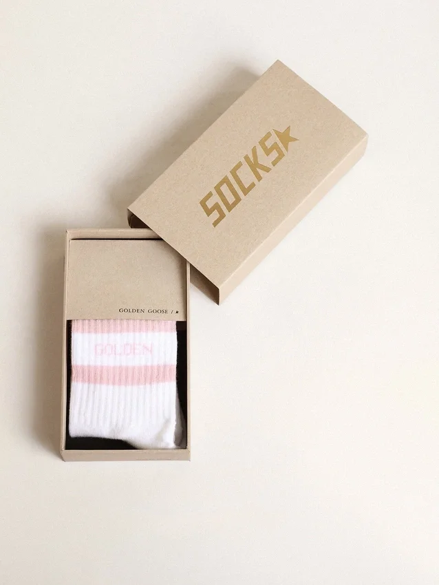 Ribbed socks with pink stripes and logo