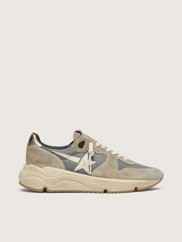 Running Sole in gray suede with white star and white heel tab