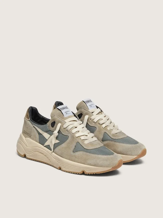 Running Sole in gray suede with white star and white heel tab