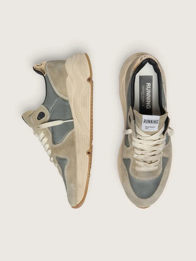 Running Sole in gray suede with white star and white heel tab