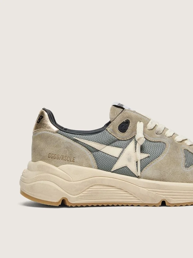 Running Sole in gray suede with white star and white heel tab