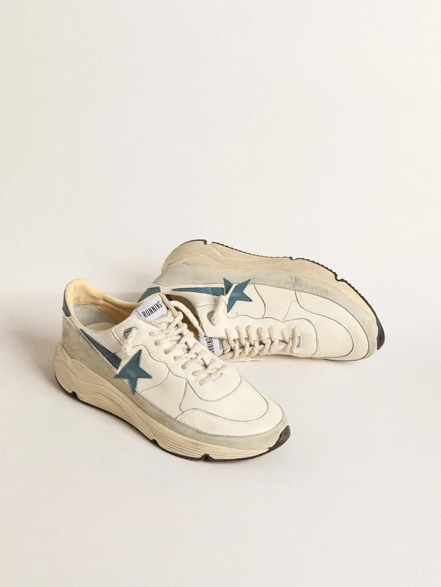 Running Sole in nappa with blue leather star and suede insert