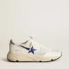 Running Sole in white leather and mesh with blue laminated leather star